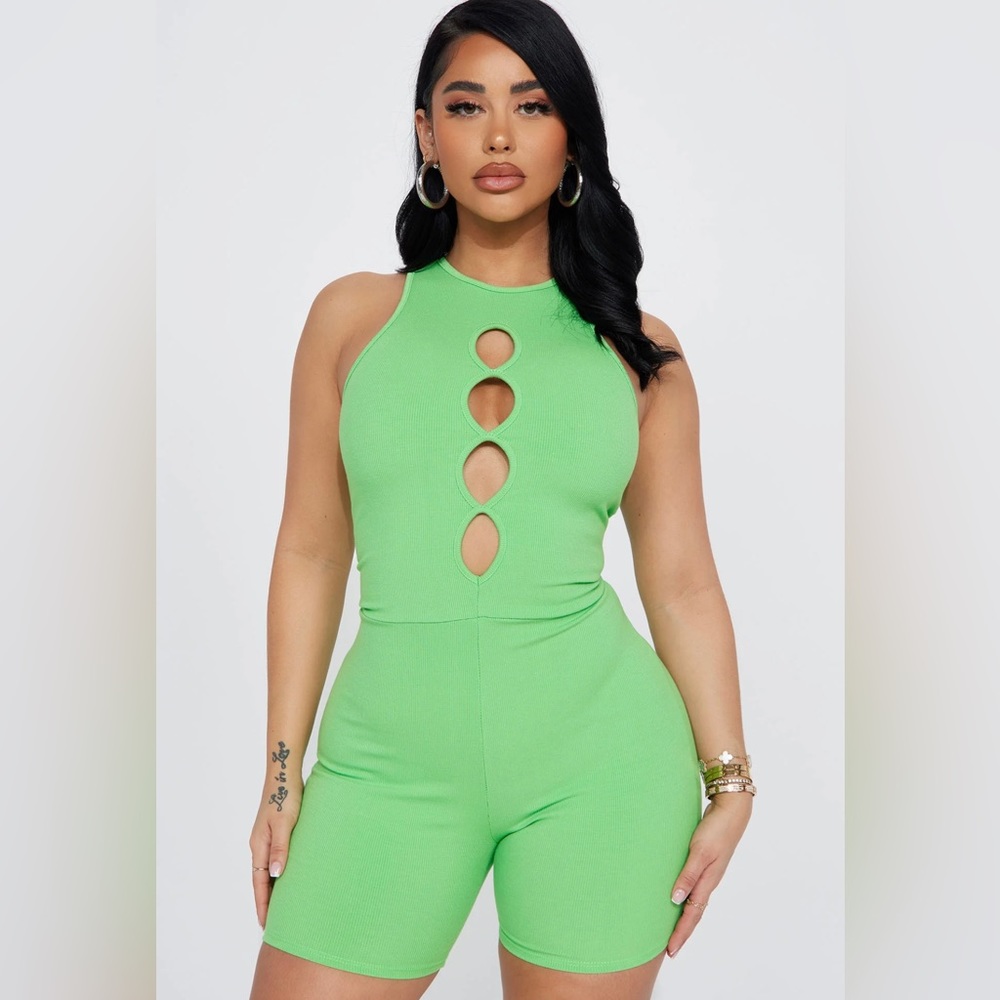 Fashionnova lime green romper size M. New with tags.